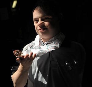 Iain Wilson, from Belfast, Antrim, with his 7 medals he won during the Gymnastics events during the 2010 Special Olympics Ireland Games. Stephen McCarthy / SPORTSFILE