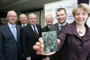 Left to right, Barry O’Leary, CEO IDA Ireland, John Brassil, Chairman, Shannon Development. Jim O Hara, General Manager, Intel Ireland, Vincent Cunnane, Chief Executive, Shannon Development, Jonathan Walsh, General Manager, Intel Shannon, and Tanaiste and Minister for Enterprise, Trade and Employment Mary Coughlan TD.