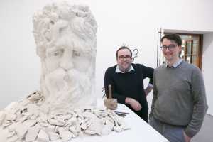  Sean Lynch of ‘Adventure: Capital’ and show curator, EV+A’s Woodrow Kernohan at LCGA Pic: Brian Gavin/ Press 22