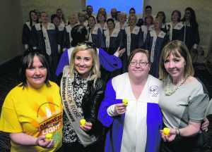 Avril Flavin, Pieta House, Limerick Rose Rachael O'Neill, Gretta O'Shea, Unity Gospel Choir and Joan Freeman, founder of Pieta House at the launch of 2016 Darkness into Light at the Strand Hotel. Picture: Keith Wiseman