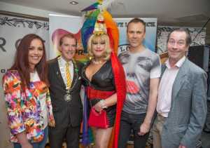 Lisa Daly, Chairperson Limerick LGBTI Pride 2016, Gerald Mitchell, Deputy Mayor of Limerick, Elsie Cox, Strokers Gay Bar, Richard Lynch, PRO Limerick LGBTI Pride 2016 and actor Myles Breen pictured at the press launch for Limerick LGBTI Pride Festival 2016 at the George Boutique Hotel.