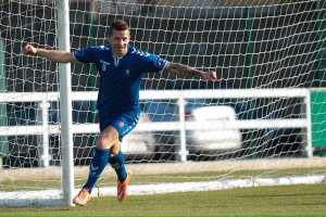 Limerick FC's John O'Flynn celebrates one of his three goals against Waterford United at Markets Field on 30 April.