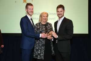 Ross Higgins and Seán Collins from UL Smarter Travel with RSA chairperson Liz O'Donnell