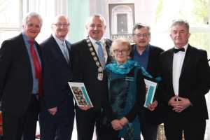 LWC launching their 2015 review, 'Building the Ark of Culture', l-r: Pat McMahon, Jim Burke, cllr Jerry O’Dea, writer Fiona Clark Echlin, Dominic Taylor and Donal Thurlow