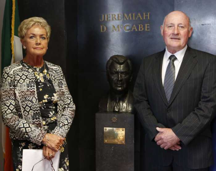 Ann McCabe and Ben O’Sullivan at Henry Street Garda Station to launch the Jerry Mc Cabe 20th anniversary concert.