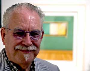Robert Ballagh framed against his work, The Hunt Museum. Until late  August Picture: Keith Wiseman