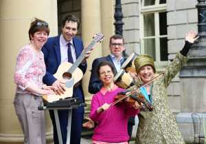 Minister Simon Harris and Musician Honor Heffernan launch European Summer camp for young people with Williams Syndrome with Karen Breen from Ballinasloe, Patricia Moylan from Booterstown and Alan Keady from Doughiska in Galway. 