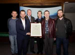 Serving as cultural ambassadors for Limerick, (l-r) John A Murphy, Liam O'Brien, cllr Liam Galvin, Myles Breen, Michael Bourke and Pius McGrath of Bottom Dog Pic: Liam Burke/Press 22