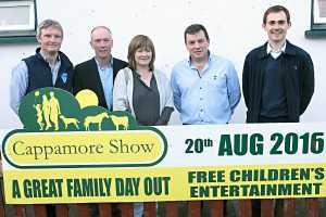 Cappamore Agricultural Show launch 12-7-2016 Sean Coffey and Brian Ryan, Mulcair Vets, Anna Nolan, Shane Gleeson, Coillte and Liam Duggan, LCFE, Cappamore at the launch of the Cappamore Agricultural Show 2016 in Hayes' Bar, Cappamore Picture by Dave Gaynor