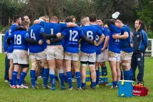 29 November 2014; Thomond team at half-time. Munster Senior Cup Quarter Final, Young Munster V Thomond. Tom Clifford Park, Limerick, Co Limerick. Credit: Conor Wyse.