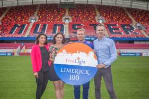 Lindsay O'Loughlin, , Louise O'Sullivan,  Keith Earls, and Richard Lynch, ilovelimerick.com at the launch of the First Light Limerick 100 campaign. Picture by Cian Reinhardt/ilovelimerick.com