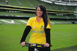 Pieta 100 Cycle Ambassador Paula MacSweeney at the launch at the Aviva Stadium in Dublin. 