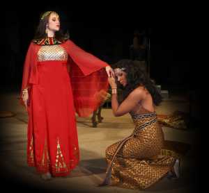 Left, Liza Kadelnick as Amneris with Olga Perrier playing  Aida