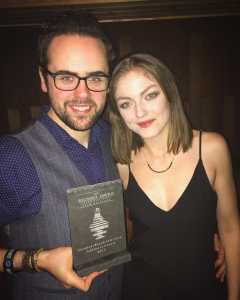 Film maker Steve Hall with partner Emma Healy, receiving his Newport Beach Selection Audience Award. Presented in The Savoy on Sunday 30 for Richard Harris International Film Festival 2016