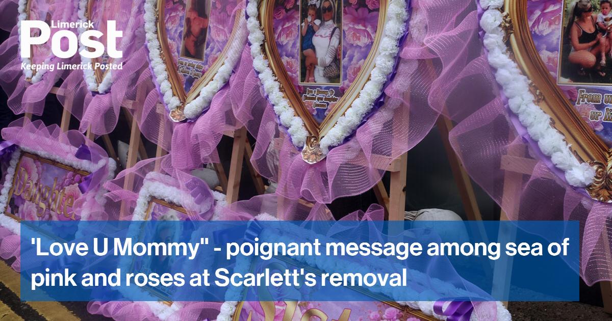 ‘Love U Mommy” – poignant message among sea of pink and roses at Scarlett’s removal
