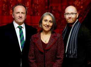 Brinsley Matthews with production co-ordinator Yasmin O’Grady and cinematographer Eoin Collins at the Locke Bar launch Photo: Keith Wiseman