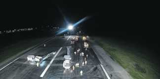 Work under way on the resurfacing of the main runway at Shannon Airport.