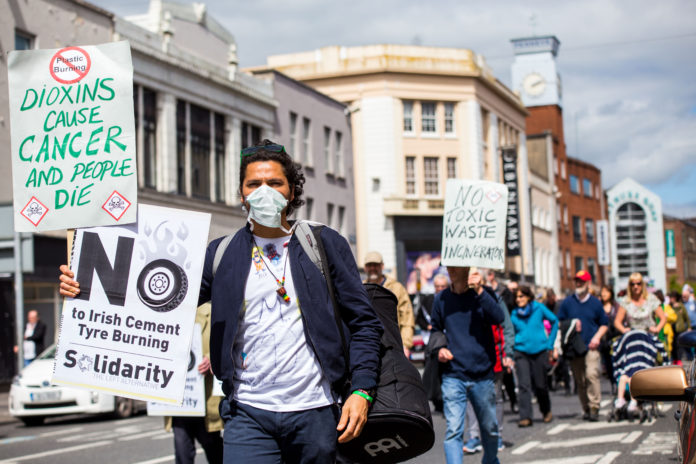 Opponents of Irish Cement's incinerator plan taking part in a previous protest march in Limerick. Photo: Cian Reinhardt