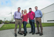 Greg Reddin, (left) Business Unit Manager 2GT Operations at Johnson & Johnson Vision Care and Anthony Collins, (right) Aprrentice Mentor along with apprentice manufacturing technicians, Aislinn Smith, Karlo Kraljic and Marc O'Rourke at the company headquarters in Castletroy. Picture: Alan Place