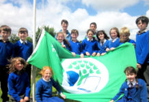 Kilcornan Tidy Towns chairperson Lyn Nolan and Limerick hurler Darragh O’Donovan with members of the Kilcornan national school's Green Schools committe.