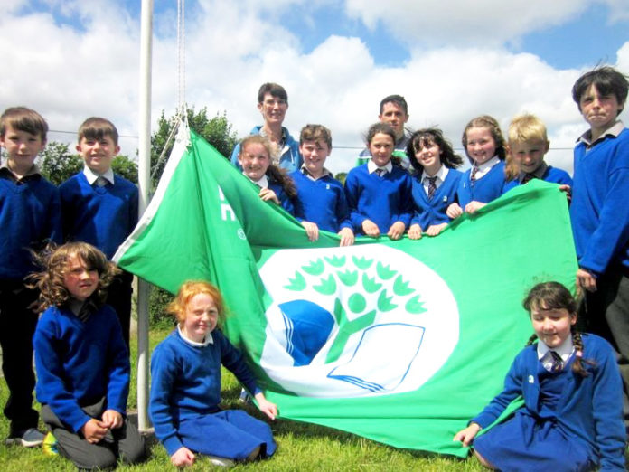 Kilcornan Tidy Towns chairperson Lyn Nolan and Limerick hurler Darragh O’Donovan with members of the Kilcornan national school's Green Schools committe.