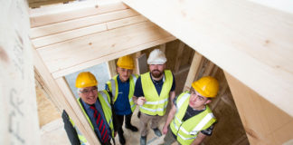 LCETB CEO George O'Callaghan with Clenn's Patrick Benn and LCETB Trainees Liam Keane and Damien Quinn in a house under construction. Picture: Alan Place