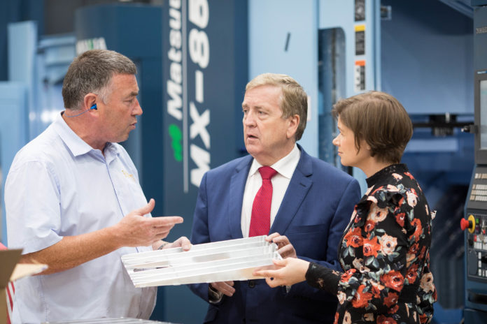 Gerry Reynolds, Managing Director, Takumi Precision Engineering, Pat Breen TD, Minister for Trade, Employment, Business, EU Digital Single Market and Data Protection and Orlaith Borthwick, Programme Manager for the Mid West Action Plan for Jobs at Takumi Precision Engineering, Limerick. Pic Sean Curtin True Media. Limerick Post Newspaper Mid West Industry Special Feature Ireland Irish