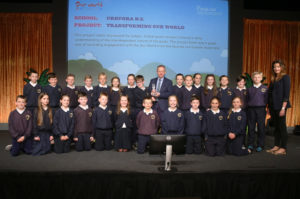 Pupils from Crecora NS, Co Limerick, were presented with a 'National Finalist' trophy at the national final of the prestigious Our World Irish Aid Awards held at Dublin Castle. Picture:  Finbarr O'Rourke
