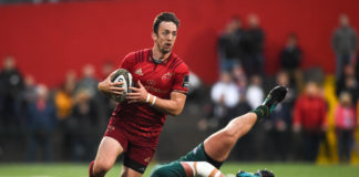 Darren Sweetnam of Munster in action against Oliver Hoskins of London Irish during the Keary's Renault pre-season friendly match between Munster and London Irish at Irish Independent Park in Cork. Photo by Diarmuid Greene/Sportsfile