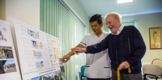 Airoe Valencia, Nurse at St Camillus Community Hospital, with Michael McInerney, Resident. Pic: Cian Reinhardt