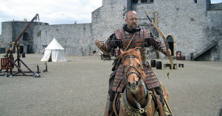 Knights on horseback bring culture to the castle
