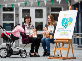 Limerick has today become Ireland's 'breastfeeding-friendly' capital thanks to the launch by Limerick City and County Council of the first of its kind in Ireland. Pictured at the launch of 'We're Breastfeeding Friendly' were, Dearbhla Conlon, Aherne, Abbeyfeale Co. Limerick and 7 week old Siun Aherne with Karen O'Donnell and 12 week old Ryan O'Donnell. Picture: Alan Place Limerick Post News Ireland Irish