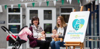 Limerick has today become Ireland's 'breastfeeding-friendly' capital thanks to the launch by Limerick City and County Council of the first of its kind in Ireland. Pictured at the launch of 'We're Breastfeeding Friendly' were, Dearbhla Conlon, Aherne, Abbeyfeale Co. Limerick and 7 week old Siun Aherne with Karen O'Donnell and 12 week old Ryan O'Donnell. Picture: Alan Place Limerick Post News Ireland Irish