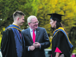 Pictured at the Limerick Institute of Technology (LIT) conferring were, Bachelor of Science (Hons) in Bioanalysis and Biotechnology graduates, Keith Storan, Raheen Co. Limerick and Laura Kilcoyne, Templeogue Co. Dublin with Prof. Vincent Cunnane, President LIT. Picture: Alan Place