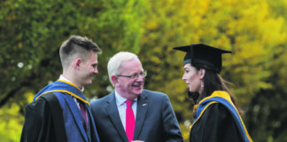 Pictured at the Limerick Institute of Technology (LIT) conferring were, Bachelor of Science (Hons) in Bioanalysis and Biotechnology graduates, Keith Storan, Raheen Co. Limerick and Laura Kilcoyne, Templeogue Co. Dublin with Prof. Vincent Cunnane, President LIT. Picture: Alan Place