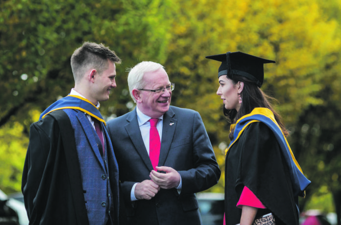 Pictured at the Limerick Institute of Technology (LIT) conferring were, Bachelor of Science (Hons) in Bioanalysis and Biotechnology graduates, Keith Storan, Raheen Co. Limerick and Laura Kilcoyne, Templeogue Co. Dublin with Prof. Vincent Cunnane, President LIT. Picture: Alan Place