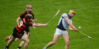 Tommy Grimes of Na Piarsaigh in action against Shane O'Sullivan and Billy O'Keeffe of Ballygunner, behind, during the AIB Munster GAA Hurling Senior Club Championship Final match between Na Piarsaigh and Ballygunner at Semple Stadium in Thurles, Co Tipperary. Photo by Piaras Ó Mídheach/Sportsfile