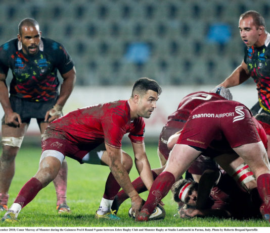 Conor Murray of Munster during the Guinness Pro14 Round 9 game between Zebre Rugby Club and Munster Rugby at Stadio Lanfranchi in Parma, Italy. Photo by Roberto Bregani/Sportsfile