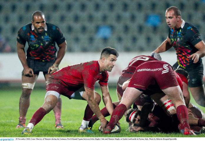 Conor Murray of Munster during the Guinness Pro14 Round 9 game between Zebre Rugby Club and Munster Rugby at Stadio Lanfranchi in Parma, Italy. Photo by Roberto Bregani/Sportsfile