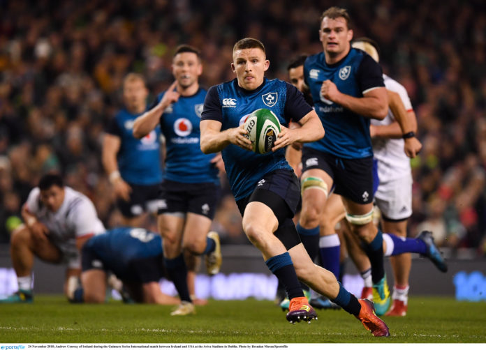 Andrew Conway of Ireland during the Guinness Series International match between Ireland and USA at the Aviva Stadium in Dublin. Photo by Brendan Moran/Sportsfile