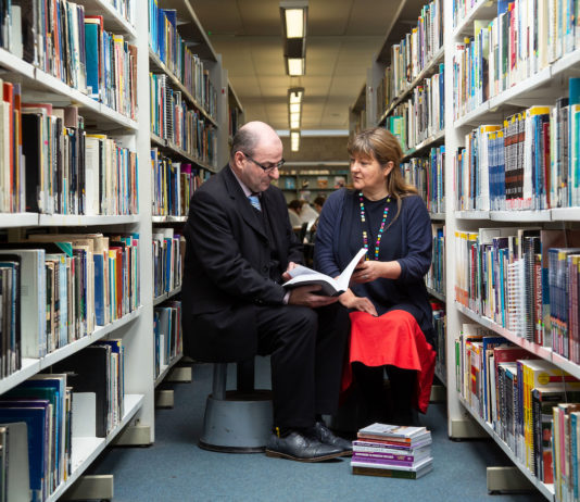 LIT librarian Sean De Bhulbh with Madeline McAleer of Haven Horizons. Photo: Alan Place Limerick Post Newspaper