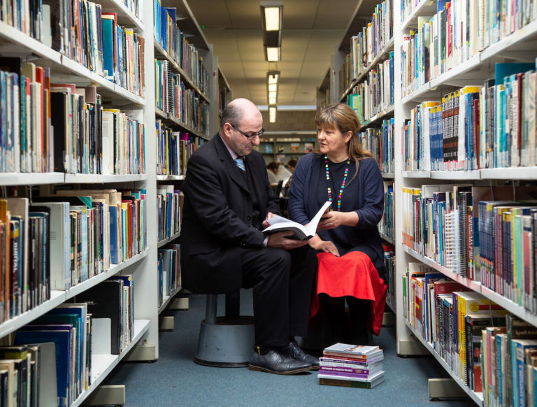 LIT librarian Sean De Bhulbh with Madeline McAleer of Haven Horizons. Photo: Alan Place Limerick Post Newspaper