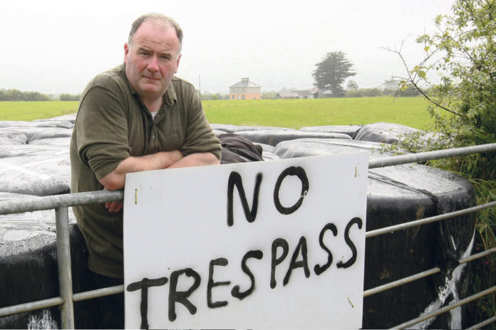 ICSA farmers leader Seamus Sherlock during the barricade of his farm at Feohanagh in August 2012. Photo: Keith Wiseman