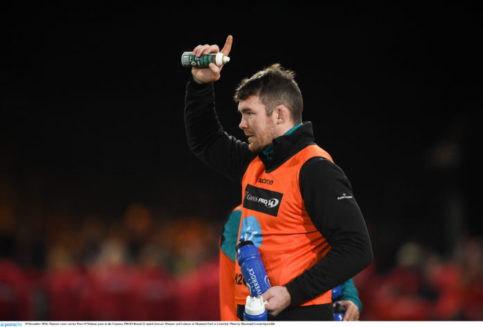 Munster v Leinster - Guinness PRO14 Round 12 Munster water carrier Peter O'Mahony prior to the Guinness PRO14 Round 12 match between Munster and Leinster at Thomond Park in Limerick. Photo by Diarmuid Greene/Sportsfile
