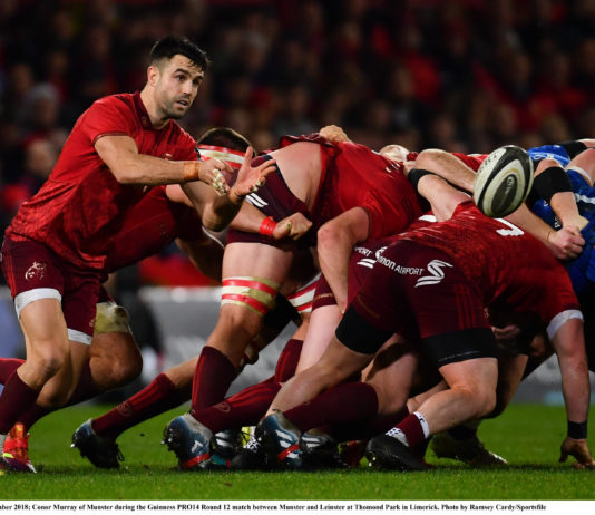 Conor Murray of Munster during the Guinness PRO14 Round 12 match between Munster and Leinster at Thomond Park in Limerick. Photo by Ramsey Cardy/Sportsfile