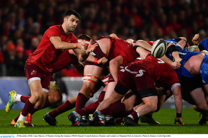 Conor Murray of Munster during the Guinness PRO14 Round 12 match between Munster and Leinster at Thomond Park in Limerick. Photo by Ramsey Cardy/Sportsfile