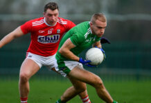 Sean O'Dea of Limerick in action against Brian Hurley of Cork during the McGrath Cup Semi-final between Limerick and Cork at Mick Neville Park in Rathkeale, Co. Limerick. Photo by Ramsey Cardy/Sportsfile