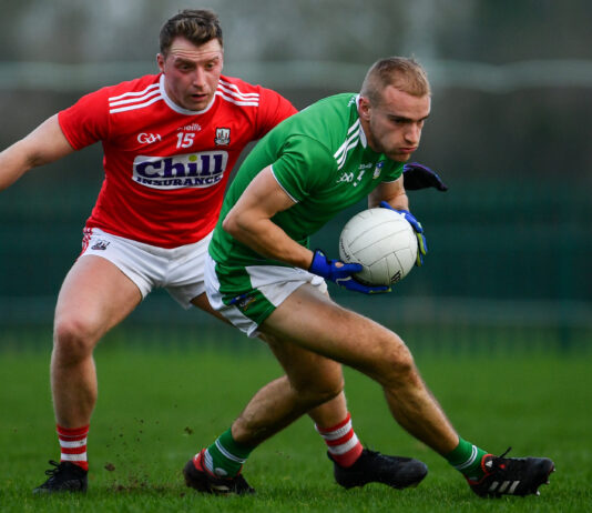 Sean O'Dea of Limerick in action against Brian Hurley of Cork during the McGrath Cup Semi-final between Limerick and Cork at Mick Neville Park in Rathkeale, Co. Limerick. Photo by Ramsey Cardy/Sportsfile