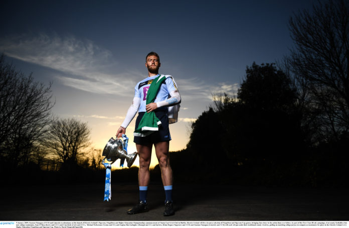 Seamus Flanagan of UCD and Limerick in attendance at the launch of Electric Irelands Sigerson, Fitzgibbon and Higher Education Championships announcement at Clanna Gael GAA Club in Dublin. Electric Ireland will live stream a selection of Fitzgibbon and Sigerson Cup games, bringing fans closer to the action than ever before. As part of the First Class Rivals campaign, rival county footballers but now college teammates, Sean OShea (Kerry and UCC) and Cian Kiely (Cork and UCC), Michael McKernan (Tyrone and UU) and Eoghan Bán Gallagher (Donegal and UU) and hurlers, Brian Hogan (Tipperary and UCD) and Seamus Flanagan (Limerick and UCD) will each will put aside their traditional county rivalries, pulling on matching college jerseys to compete as teammates for glory in the Electric Ireland GAA Higher Education Fitzgibbon and Sigerson Cup. Photo by David Fitzgerald/Sportsfile