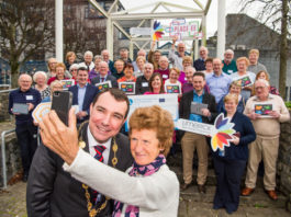 Mary Cronin, from Croom, Chair of the Limerick and National Network of Older Peoples' Councils, taking a selfie with Cllr James Collins, Mayor of Limerick City and County. Photo by Diarmuid Greene